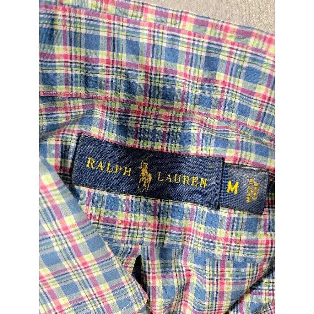Ralph Lauren Men blue, green Plaid‎ button shirt, Medium, long sleeve, Pink Pony - Picture 5 of 7